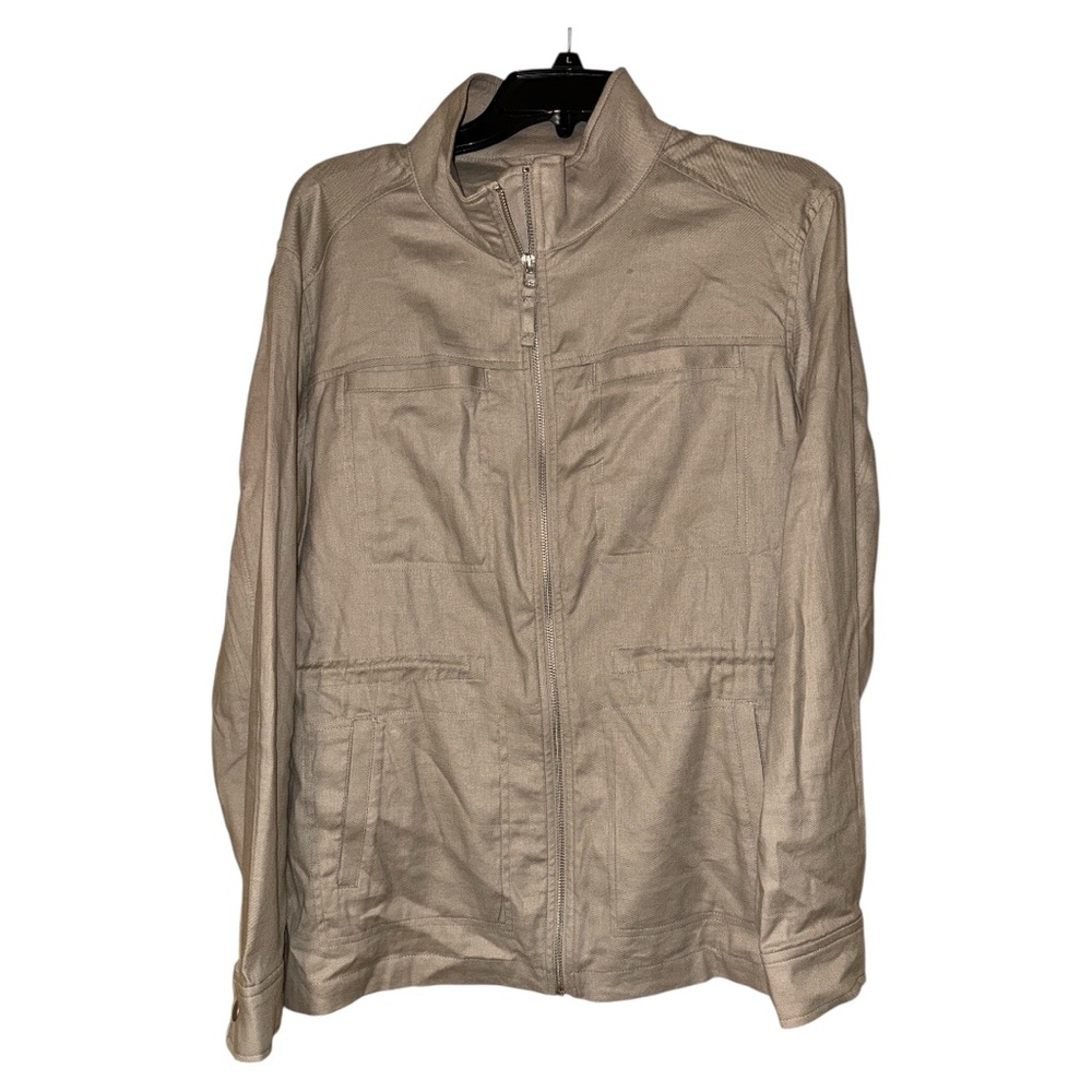 32 Degrees Cool Linen Utility Jacket Womens‎ Medium Tan Cinch Waist Lightweight